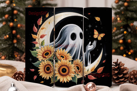 Spooky Sunflower Ghost 20oz Tumbler Wrap Sublimation DesignSVG 