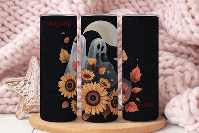 Spooky Sunflower Ghost 20oz Tumbler Wrap Sublimation DesignSVG 
