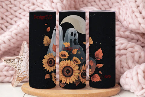 Spooky Sunflower Ghost 20oz Tumbler Wrap Sublimation DesignSVG 
