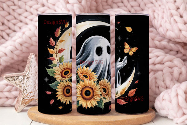 Spooky Sunflower Ghost 20oz Tumbler Wrap Sublimation DesignSVG 