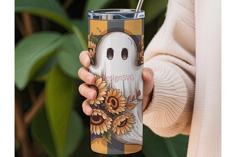 Spooky Sunflower Ghost 20oz Tumbler Wrap Sublimation DesignSVG 