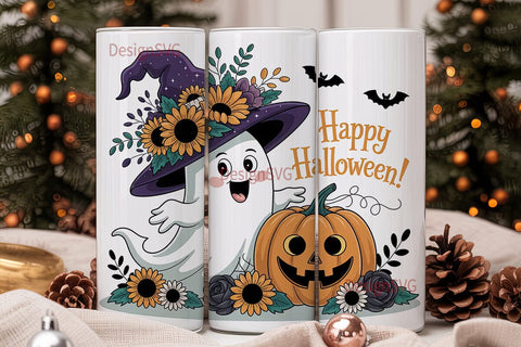 Spooky Sunflower Ghost 20oz Tumbler Wrap Sublimation DesignSVG 