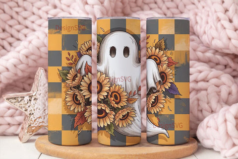 Spooky Sunflower Ghost 20oz Tumbler Wrap Sublimation DesignSVG 