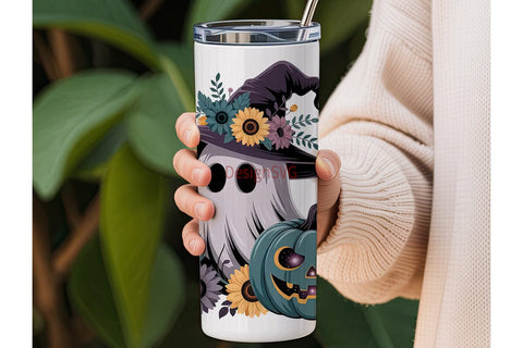 Spooky Sunflower Ghost 20oz Tumbler Wrap Sublimation DesignSVG 