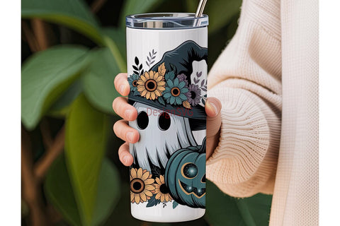 Spooky Sunflower Ghost 20oz Tumbler Wrap Sublimation DesignSVG 