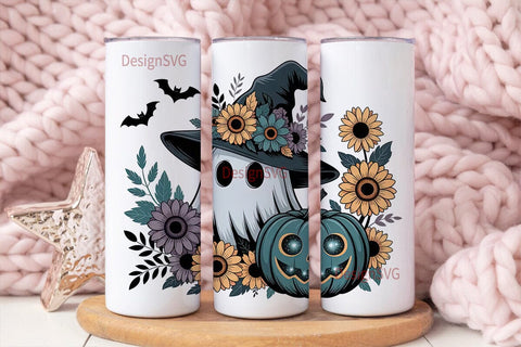 Spooky Sunflower Ghost 20oz Tumbler Wrap Sublimation DesignSVG 
