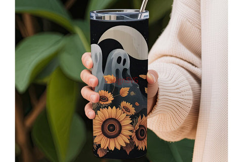 Spooky Sunflower Ghost 20oz Tumbler Wrap Sublimation DesignSVG 