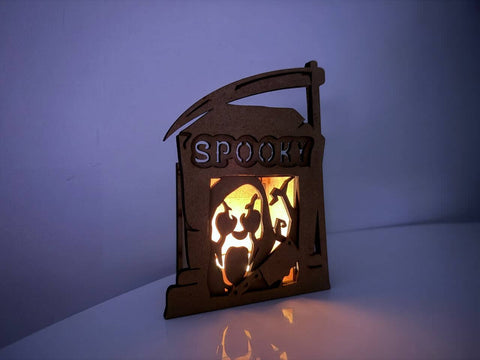 SPOOKY Tombstone Candle Holder SVG | Halloween Lantern Laser Cut File | Ghost Tea Light Box SVG LaserCutano 