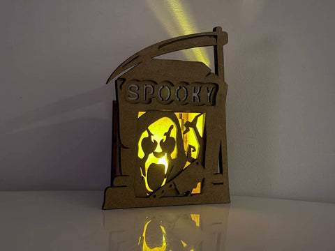 SPOOKY Tombstone Candle Holder SVG | Halloween Lantern Laser Cut File | Ghost Tea Light Box SVG LaserCutano 