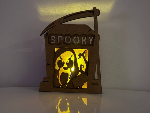 SPOOKY Tombstone Candle Holder SVG | Halloween Lantern Laser Cut File | Ghost Tea Light Box SVG LaserCutano 