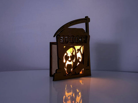 SPOOKY Tombstone Candle Holder SVG | Halloween Lantern Laser Cut File | Ghost Tea Light Box SVG LaserCutano 