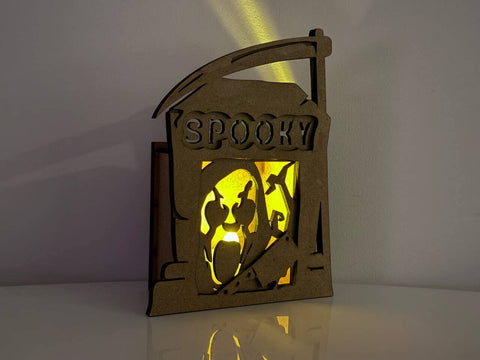 SPOOKY Tombstone Candle Holder SVG | Halloween Lantern Laser Cut File | Ghost Tea Light Box SVG LaserCutano 