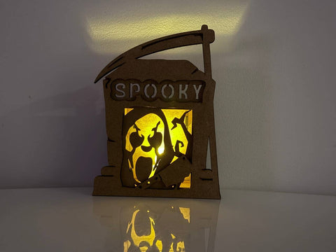 SPOOKY Tombstone Candle Holder SVG | Halloween Lantern Laser Cut File | Ghost Tea Light Box SVG LaserCutano 
