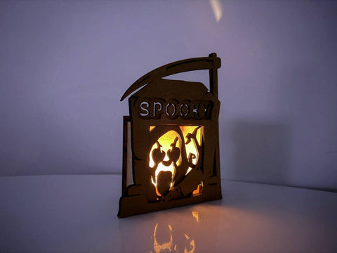 SPOOKY Tombstone Candle Holder SVG | Halloween Lantern Laser Cut File | Ghost Tea Light Box SVG LaserCutano 