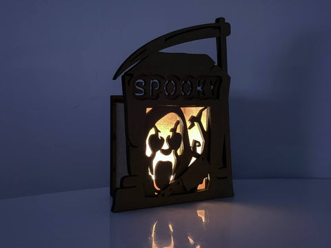 SPOOKY Tombstone Candle Holder SVG | Halloween Lantern Laser Cut File | Ghost Tea Light Box SVG LaserCutano 