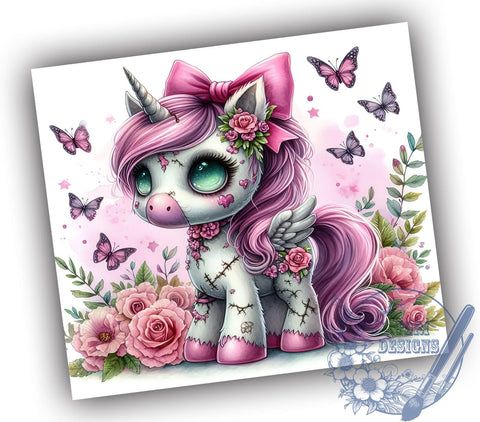 Spooky Unicorn 20oz Skinny Tumbler PNG, Coquette Halloween Tumbler Sublimation Wrap, Straight & Tapered Tumbler Wrap, Instant Digital Download Sublimation ToriDesigns 