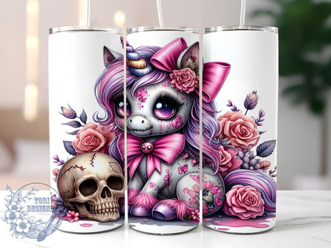 Spooky Unicorn 20oz Skinny Tumbler PNG, Coquette Halloween Tumbler Sublimation Wrap, Straight & Tapered Tumbler Wrap, Instant Digital Download Sublimation ToriDesigns 