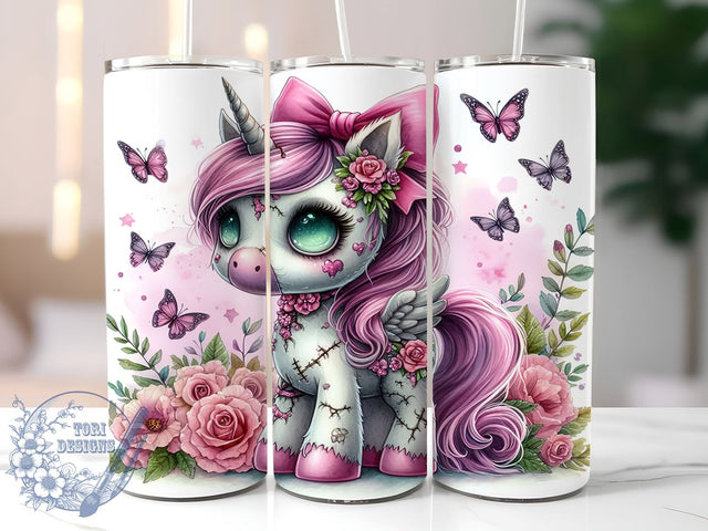 Spooky Unicorn 20oz Skinny Tumbler PNG, Coquette Halloween Tumbler Sublimation Wrap, Straight & Tapered Tumbler Wrap, Instant Digital Download Sublimation ToriDesigns 