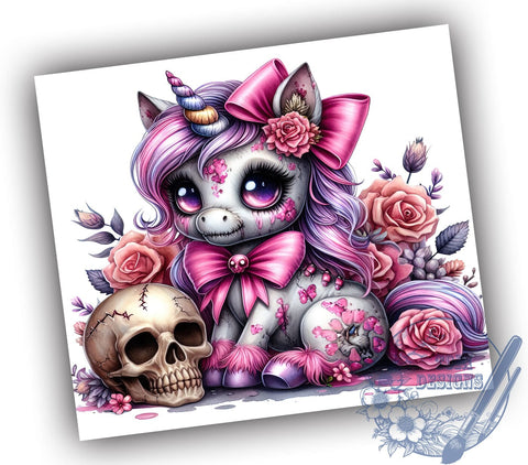 Spooky Unicorn 20oz Skinny Tumbler PNG, Coquette Halloween Tumbler Sublimation Wrap, Straight & Tapered Tumbler Wrap, Instant Digital Download Sublimation ToriDesigns 
