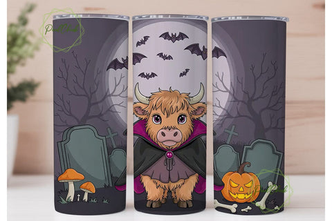 Spooky Vampire Cow 20oz Tumbler Wrap Sublimation PixelChick 