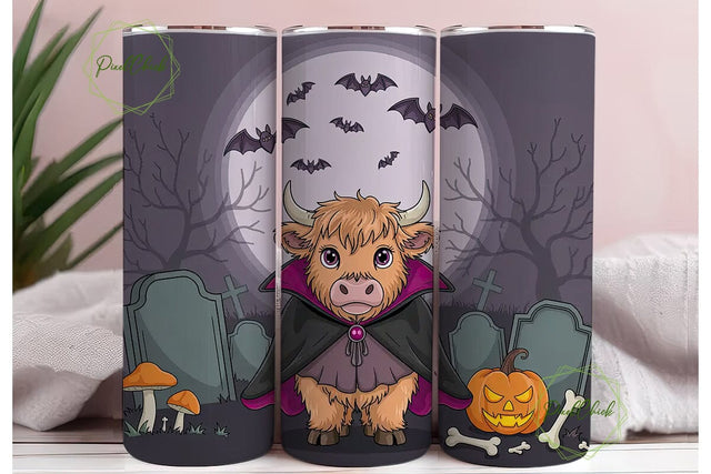 Spooky Vampire Cow 20oz Tumbler Wrap Sublimation PixelChick 
