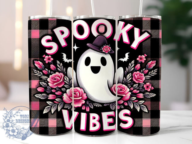 Spooky Vibes 20oz Skinny Tumbler, Floral Ghost Tumbler Png, Straight & Tapered Tumbler Wrap, Instant Digital Download Sublimation ToriDesigns 