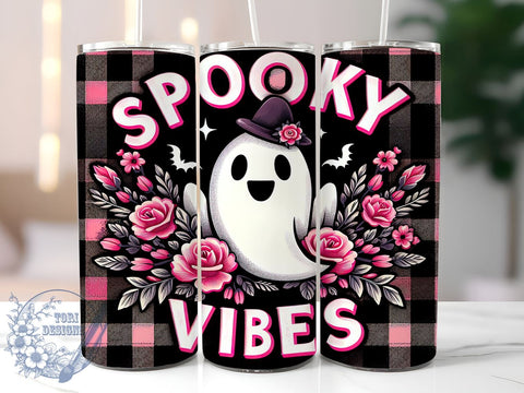Spooky Vibes 20oz Skinny Tumbler, Floral Ghost Tumbler Png, Straight & Tapered Tumbler Wrap, Instant Digital Download Sublimation ToriDesigns 