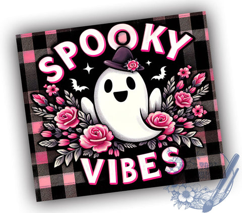 Spooky Vibes 20oz Skinny Tumbler, Floral Ghost Tumbler Png, Straight & Tapered Tumbler Wrap, Instant Digital Download Sublimation ToriDesigns 