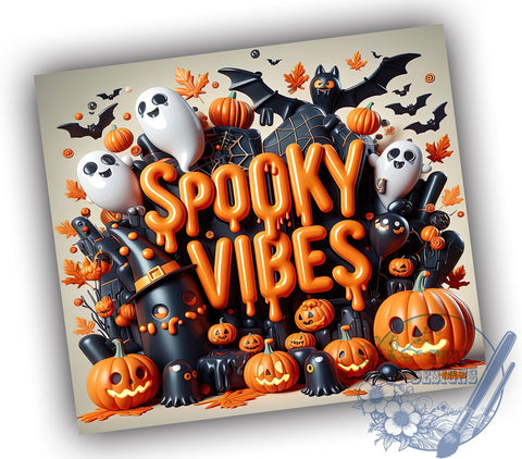Spooky Vibes 20oz Skinny Tumbler PNG, Cute Ghost Tumbler Sublimation Wrap, Straight & Tapered Tumbler Wrap, Instant Digital Download Sublimation ToriDesigns 