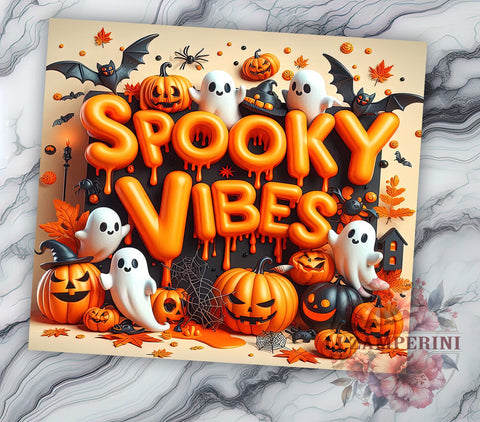 Spooky Vibes 20oz Tumbler Wrap PNG, Cute Ghost Tumbler PNG Sublimation Design, Straight & Tapered Tumbler Wrap, Instant Digital Download Sublimation Li Zamperini 