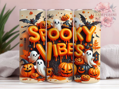 Spooky Vibes 20oz Tumbler Wrap PNG, Cute Ghost Tumbler PNG Sublimation Design, Straight & Tapered Tumbler Wrap, Instant Digital Download Sublimation Li Zamperini 