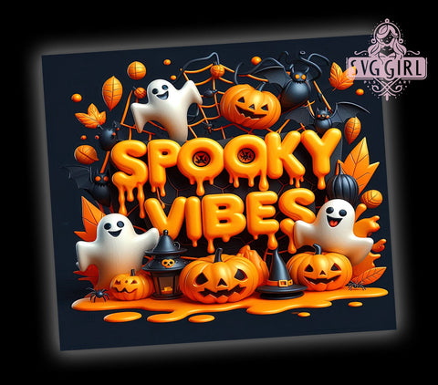 Spooky Vibes 20oz Tumbler Wrap Sublimation Design, Straight Tapered Tumbler Wrap, Halloween Ghost Tumbler Png, Instant Digital Download Sublimation SvggirlplusArt 