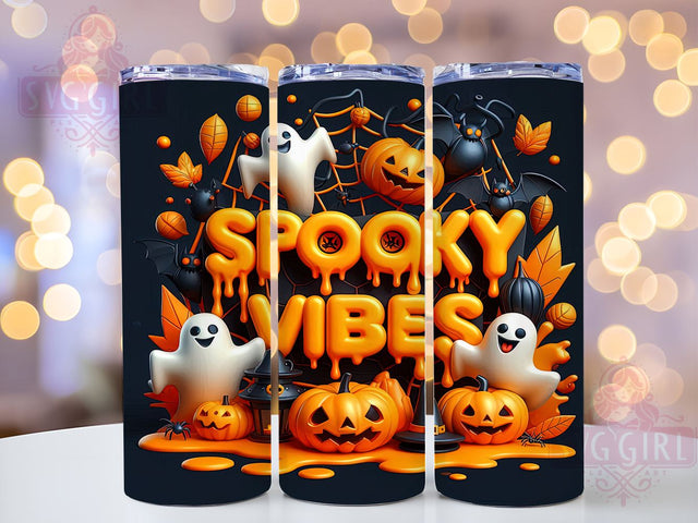 Spooky Vibes 20oz Tumbler Wrap Sublimation Design, Straight Tapered Tumbler Wrap, Halloween Ghost Tumbler Png, Instant Digital Download Sublimation SvggirlplusArt 