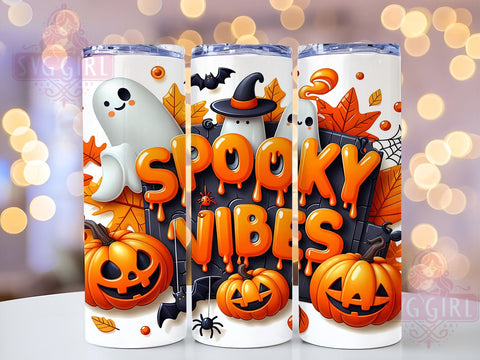Spooky Vibes 20oz Tumbler Wrap Sublimation Design, Straight Tapered Tumbler Wrap, Halloween Ghost Tumbler Png, Instant Digital Download Sublimation SvggirlplusArt 