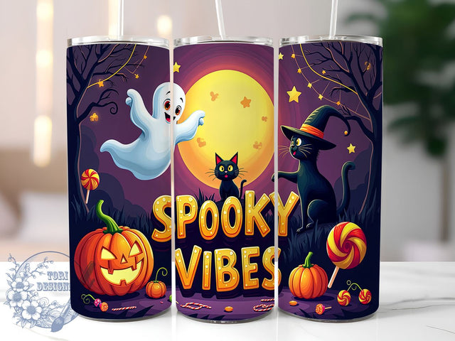 Spooky Vibes Ghosts 20oz Skinny Tumbler PNG, Halloween Ghost Tumbler Sublimation Wrap, Straight & Tapered Tumbler Wrap, Instant Digital Download Sublimation ToriDesigns 
