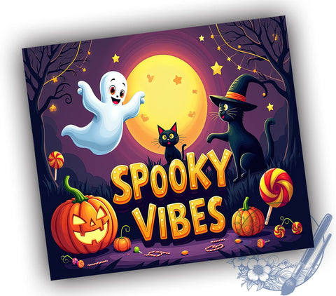 Spooky Vibes Ghosts 20oz Skinny Tumbler PNG, Halloween Ghost Tumbler Sublimation Wrap, Straight & Tapered Tumbler Wrap, Instant Digital Download Sublimation ToriDesigns 