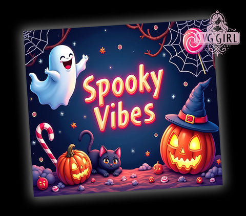 Spooky Vibes Ghosts 20oz Tumbler Wrap Sublimation Design, Straight Tapered Tumbler Wrap, Cute Halloween Tumbler Png, Instant Digital Download Sublimation SvggirlplusArt 