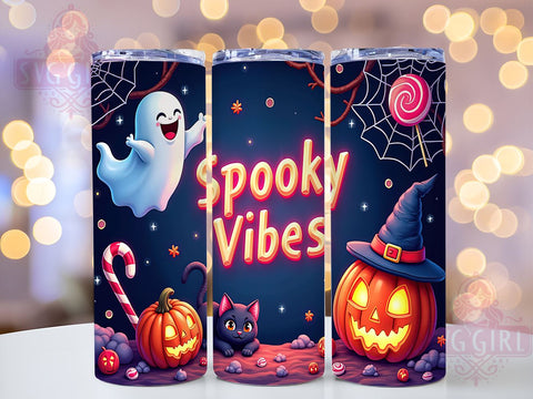 Spooky Vibes Ghosts 20oz Tumbler Wrap Sublimation Design, Straight Tapered Tumbler Wrap, Cute Halloween Tumbler Png, Instant Digital Download Sublimation SvggirlplusArt 