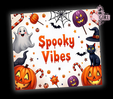 Spooky Vibes Ghosts 20oz Tumbler Wrap Sublimation Design, Straight Tapered Tumbler Wrap, Cute Halloween Tumbler Png, Instant Digital Download Sublimation SvggirlplusArt 