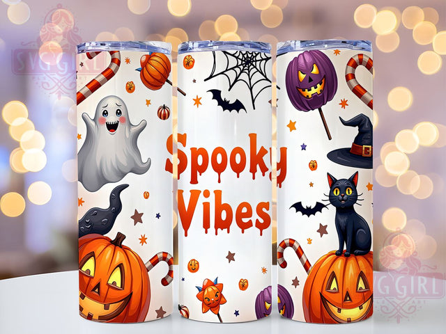 Spooky Vibes Ghosts 20oz Tumbler Wrap Sublimation Design, Straight Tapered Tumbler Wrap, Cute Halloween Tumbler Png, Instant Digital Download Sublimation SvggirlplusArt 