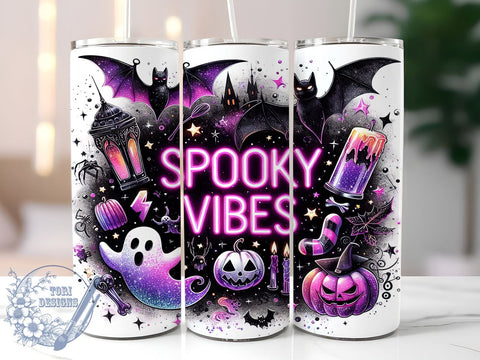 Spooky Vibes Halloween 20oz Skinny Tumbler PNG, Spooky Season Tumbler Sublimation Wrap, Straight & Tapered Tumbler Wrap, Instant Digital Download Sublimation ToriDesigns 