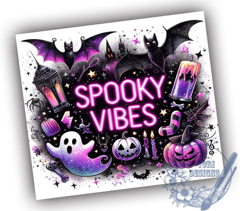 Spooky Vibes Halloween 20oz Skinny Tumbler PNG, Spooky Season Tumbler Sublimation Wrap, Straight & Tapered Tumbler Wrap, Instant Digital Download Sublimation ToriDesigns 