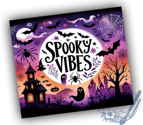 Spooky Vibes Halloween 20oz Skinny Tumbler, Retro Halloween Tumbler Png, Straight & Tapered Tumbler Wrap, Instant Digital Download Sublimation ToriDesigns 