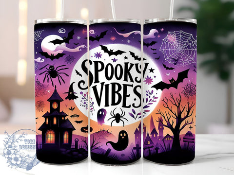 Spooky Vibes Halloween 20oz Skinny Tumbler, Retro Halloween Tumbler Png, Straight & Tapered Tumbler Wrap, Instant Digital Download Sublimation ToriDesigns 