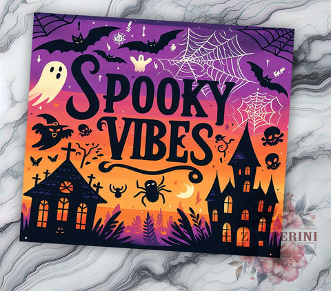 Spooky Vibes Halloween 20oz Tumbler Wrap PNG, Retro Halloween Tumbler Png, Straight & Tapered Tumbler Wrap, Instant Digital Download Sublimation Li Zamperini 