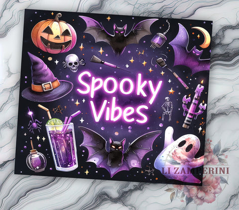 Spooky Vibes Halloween 20oz Tumbler Wrap PNG, Spooky Season Tumbler PNG Sublimation Design, Straight & Tapered Tumbler Wrap, Instant Digital Download Sublimation Li Zamperini 