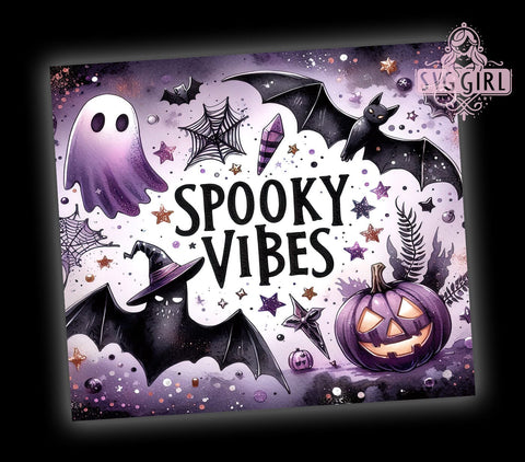 Spooky Vibes Halloween 20oz Tumbler Wrap Sublimation Design, Straight Tapered Tumbler Wrap, Spooky Season Tumbler Png, Instant Digital Download Sublimation SvggirlplusArt 