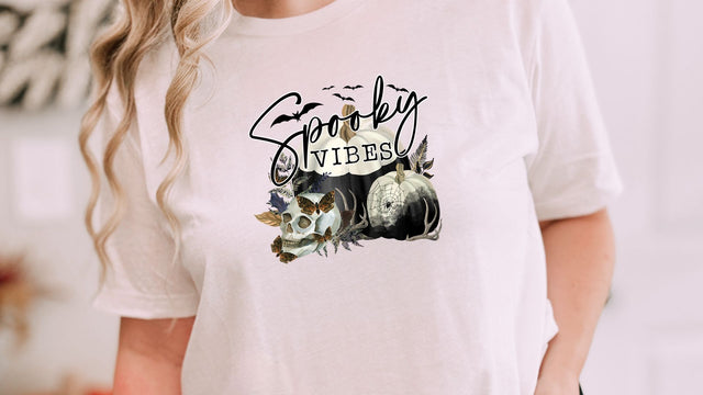 Spooky Vibes PNG, Halloween Sublimation, Skull and Pumpkin PNG Sublimation So Fontsy VIP Design Shop 