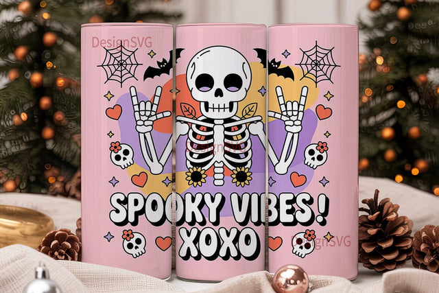 Spooky Vibes Skeleton 20oz Tumbler Wrap Sublimation DesignSVG 