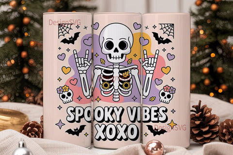 Spooky Vibes Skeleton 20oz Tumbler Wrap Sublimation DesignSVG 